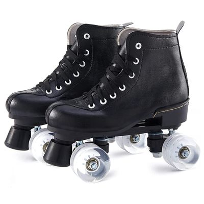 Classic Quad Roller Skates for Women and Men, High-Top PU Leather Double Row 4 Wheels Roller Skates for Indoor Outdoor Unisex Beginners Adult Teens Kids (Black,US Women10/Men8.5)