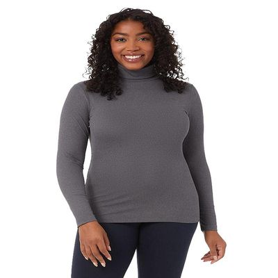 32 Degrees Womens Ultra Soft Thermal Midweight Baselayer Turtleneck Long Sleeve Top, Charcoal Heather, X-Large