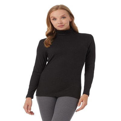 32 Degrees Womens Ultra Soft Thermal Midweight Baselayer Turtleneck Long Sleeve Top, Black, Small