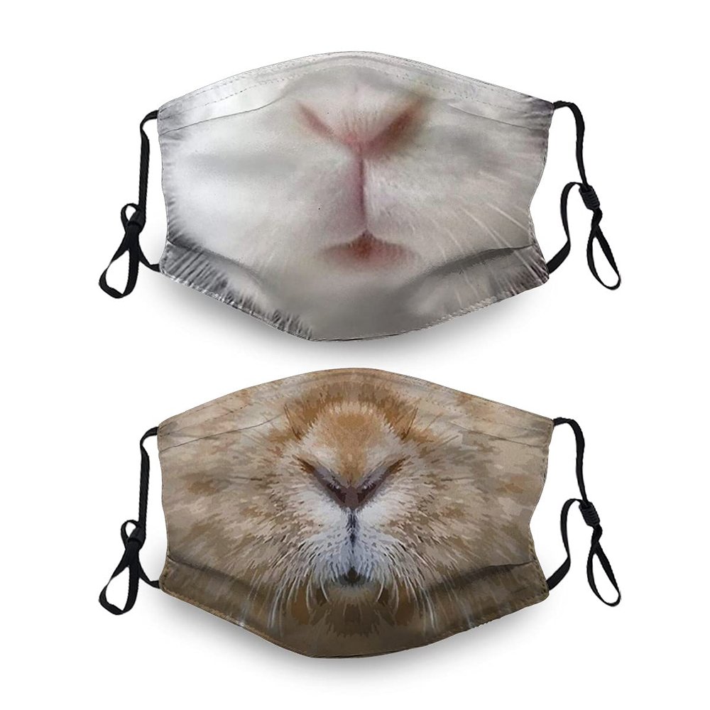 2 Pcs Cute Bunny Rabbit Christmas Face Mask Scarf, Anti Dust Washable Reusable With 4 Filters, For Adults Kids Men Women S