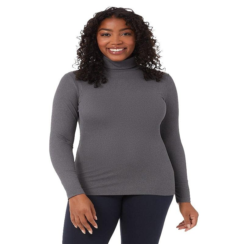 32 Degrees Womens Ultra Soft Thermal Midweight Baselayer Turtleneck Long Sleeve Top, Charcoal Heather, XX-Large