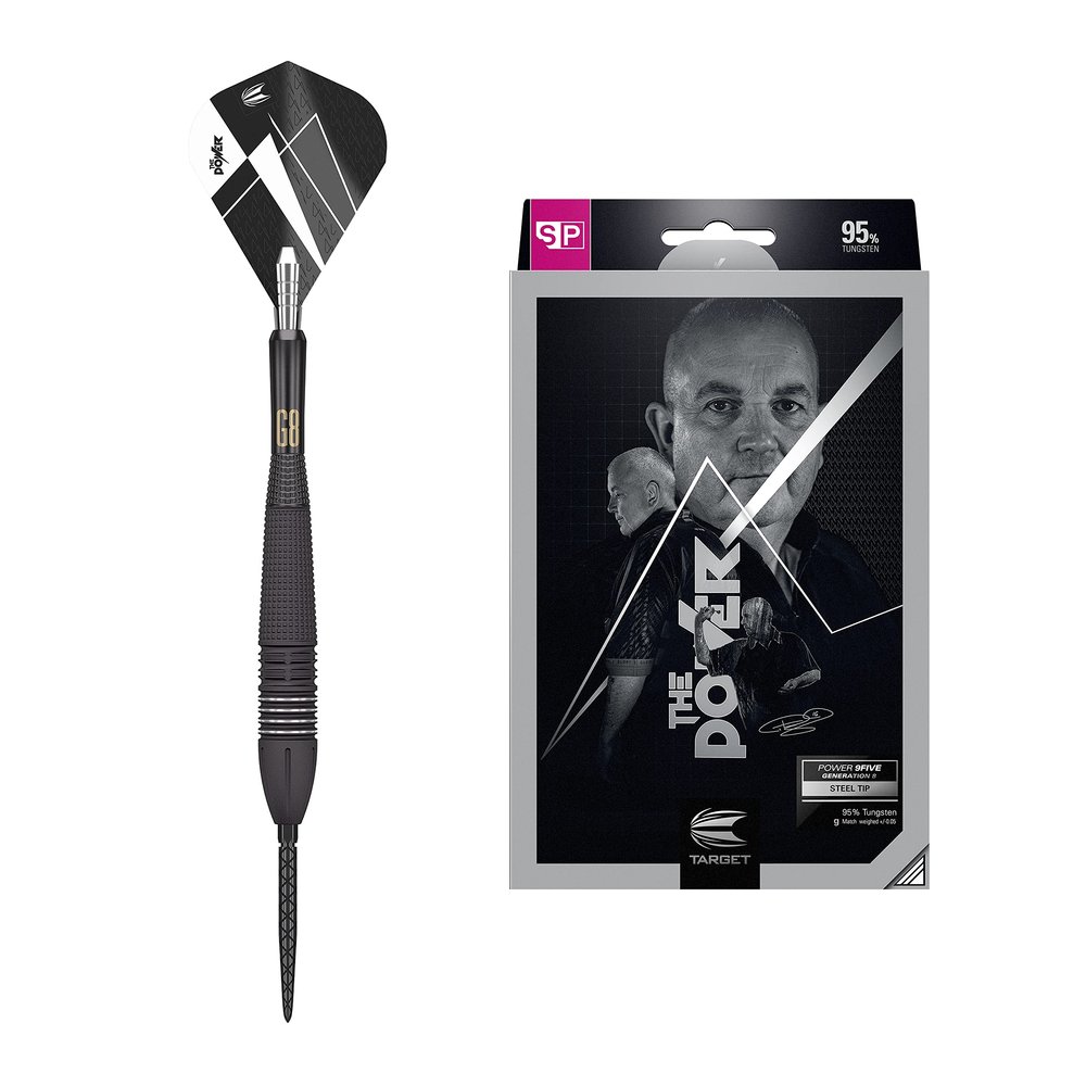 Target Darts Phil Taylor Power 9-Five Gen 8 22G 95% Tungsten Swiss Point Steel Tip Darts Set | Swiss Points, Steel Tip Dart Set, Player Edition Professional Darts Set, Swiss Point Tool Included