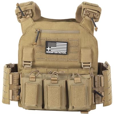 Redemption Crusader 2.0 Quick Disconnect Laser Cut Molle Airsoft Vest with Adjustable Size Sides (Coyote Brown)