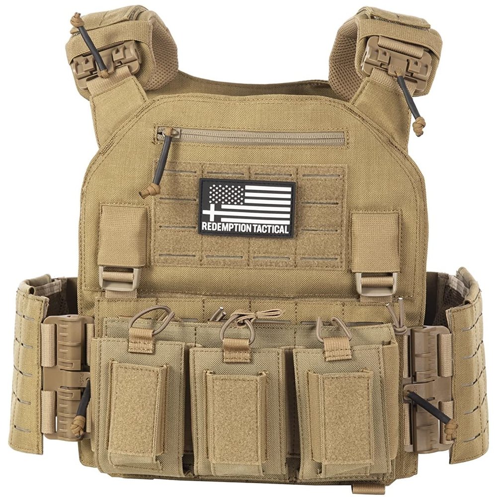 Redemption Crusader 2.0 Quick Disconnect Laser Cut Molle Airsoft Vest with Adjustable Size Sides (Coyote Brown)