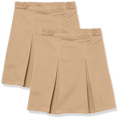 Amazon Essentials Girls' Pleated Uniform Skorts with Built-in Shorts, Pull-on, Stretchy, Pack of 2, 2-pack Khaki, X-Large Slim
