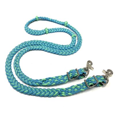 barrel reins with adjustable grip knots neon turquoise and mint 1" wide