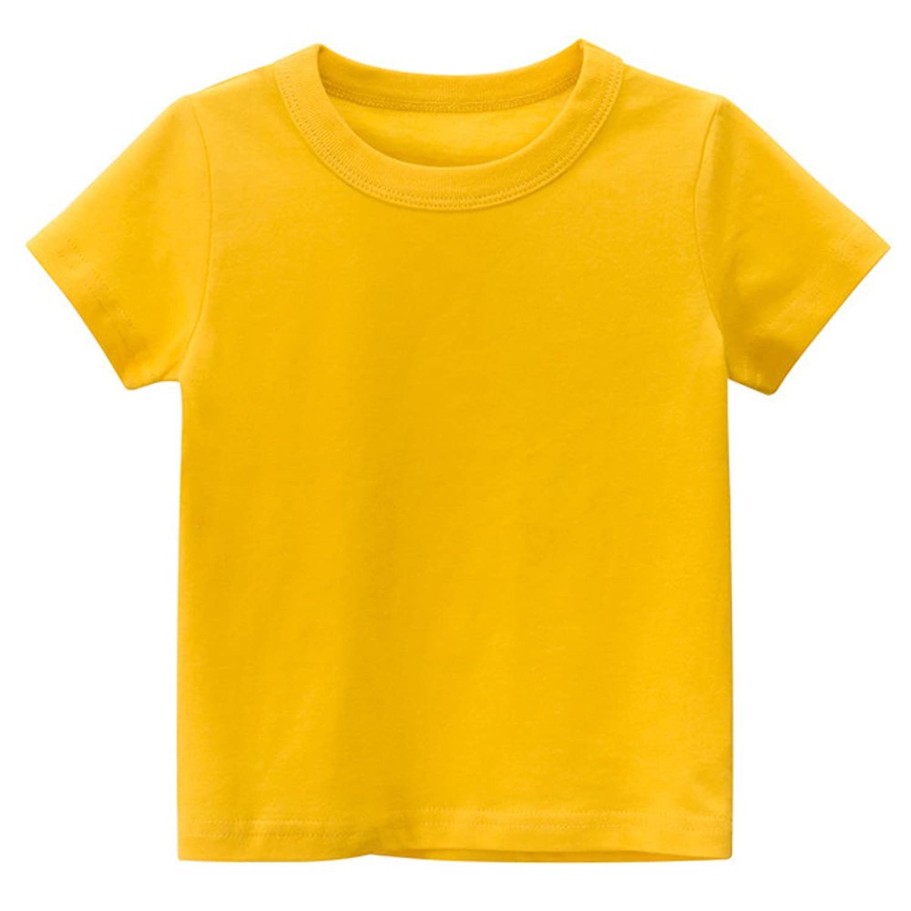 EISHOW Little Boy Girl T-Shirt, Baby Casual Crew Neck Cotton Top Short Sleeve Solid Tee Shirt Basic DIY Tees Plain Shirt (Yellow,4-5T,4 Years,5 Years)