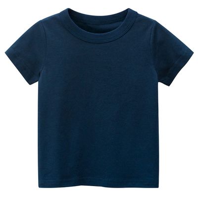 EISHOW Little Boy Girl T-Shirt, Baby Casual Crew Neck Cotton Top Short Sleeve Solid Tee Shirt Basic DIY Tees Plain Shirt (Dark Blue,1-2T,1 Year,2 Years)