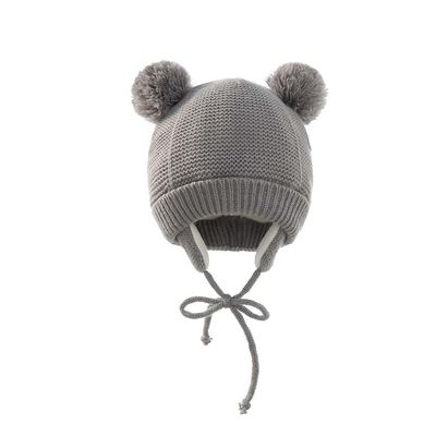 Baby Hat Winter Warm Pom Pom Hats Knit Earflap Cap Beanie Cute Bear Todder for Boys Girls (Grey)