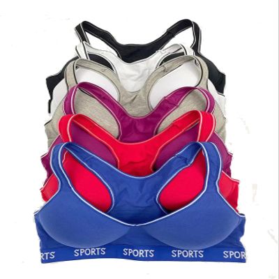 6 pcs Wire Free Gym Light Padded Raceback Cotton Sports Bra B/C/D Cup 40C