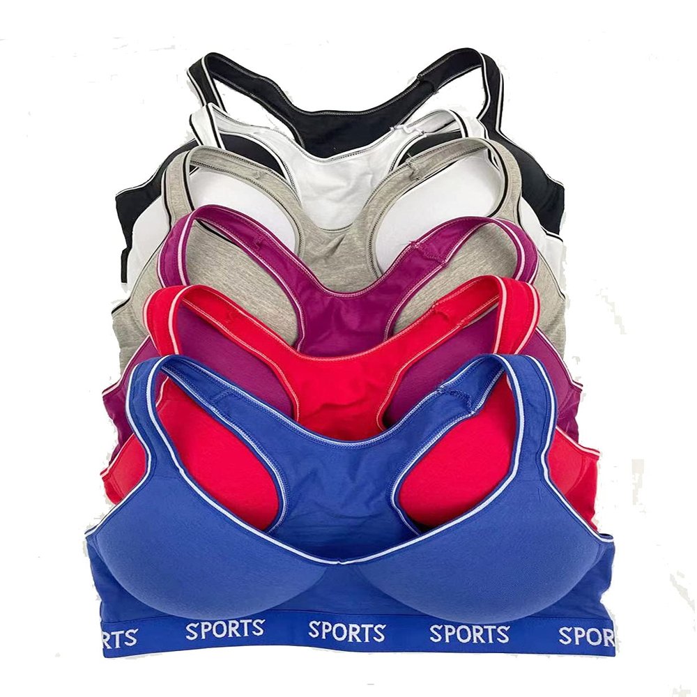 6 pcs Wire Free Gym Light Padded Raceback Cotton Sports Bra B/C/D Cup 40C