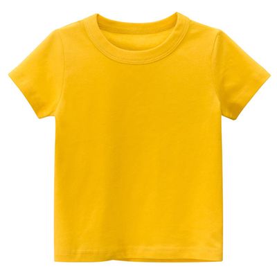 EISHOW Little Boy Girl T-Shirt, Baby Casual Crew Neck Cotton Top Short Sleeve Solid Tee Shirt Basic DIY Tees Plain Shirt (Yellow,1-2T,1 Year,2 Years)