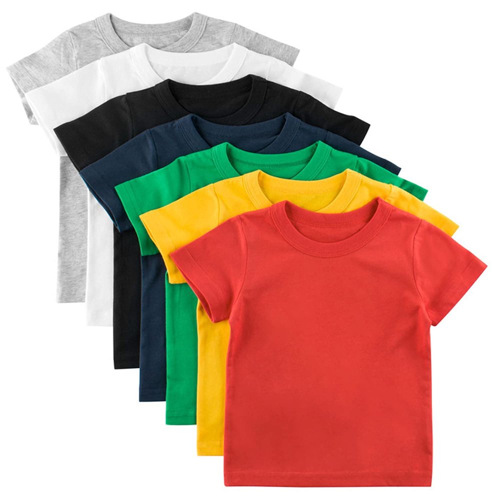 EISHOW Little Boy Girl T-Shirt, Baby Casual Crew Neck Cotton Top Short Sleeve Solid Tee Shirt Basic DIY Tees Plain Shirt (7 Pack,7-8T,7 Years,8 Years)