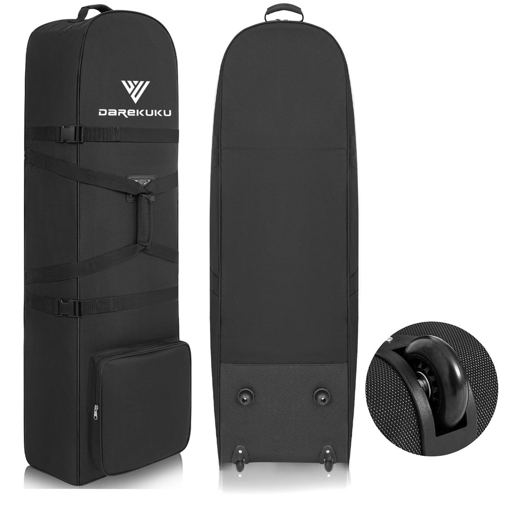 DAREKUKU Golf Travel Bags for Airlines with Adjustable Support Rod and Detachable Shoulder Straps, Hard case Top Soft Foldable Golf Club Travel Covers (Handle, Black)