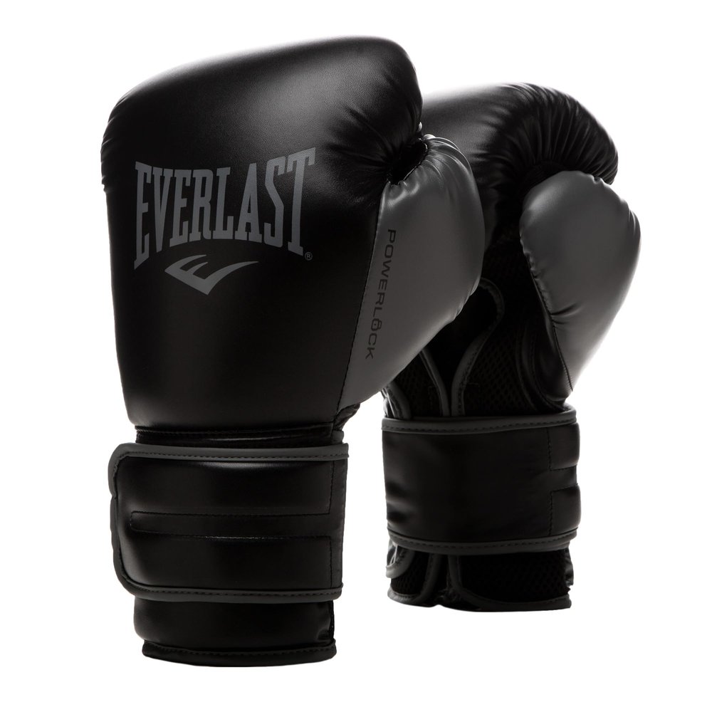 Everlast Powerlock 2 Boxing Gloves | Heavy Bag Gloves | SyntheticLeather | Men & Women | Training & Sparring Gloves | Ventilated Design | Multi-Layered Foam Padding | Black/Gray, 16 oz
