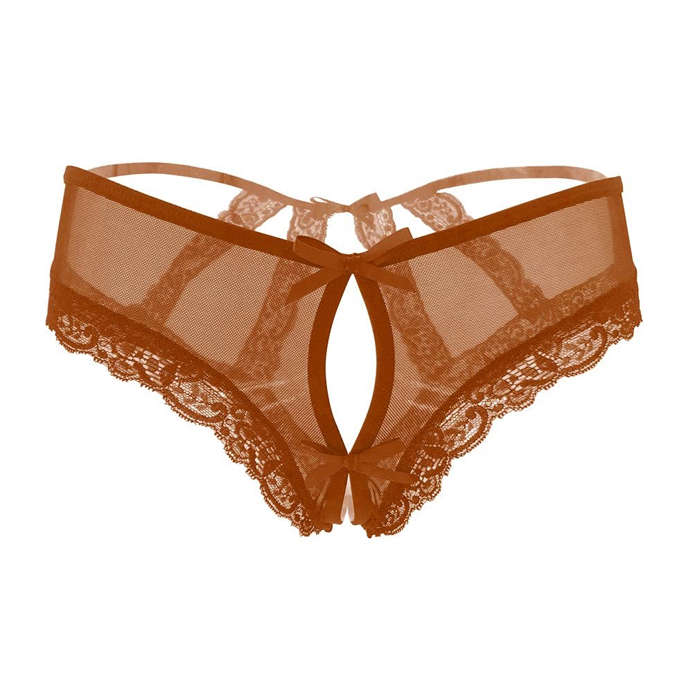 SUKIRIYA Womens lace briefs sexy panties with cage back (Chocolate Brown, 1X/2X)