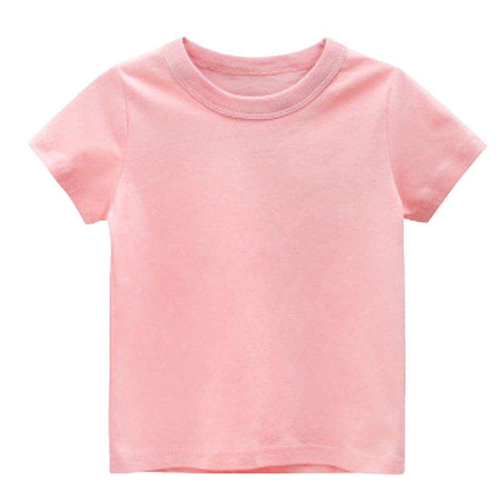 EISHOW Little Boy Girl T-Shirt, Baby Casual Crew Neck Cotton Top Short Sleeve Solid Tee Shirt Basic DIY Tees Plain Shirt (Pink,4-5T,4 Years,5 Years)