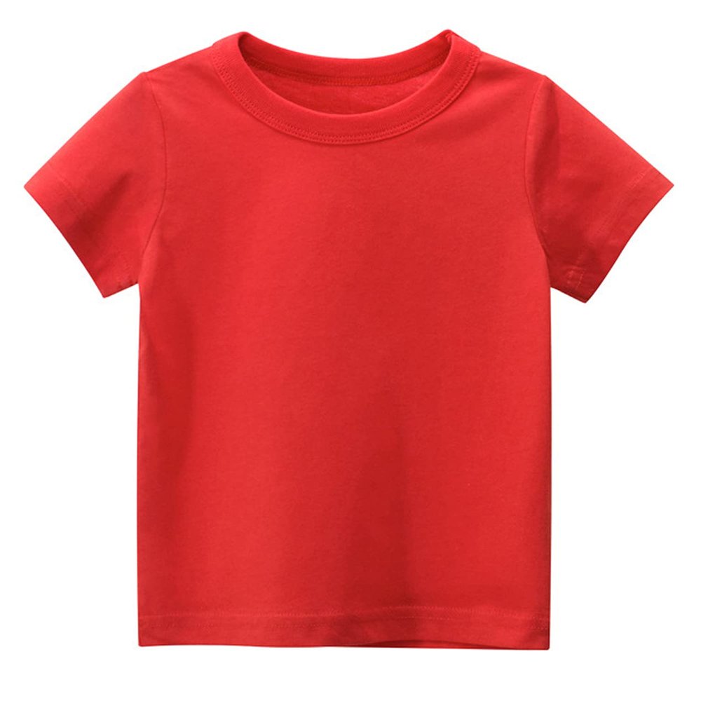 Little Boy Girl T-Shirt, Baby Casual Crew Neck Cotton Top Short Sleeve Solid Tee Shirt Basic DIY Tees Plain Shirt (Red,3-4T,3 Years,4 Years)