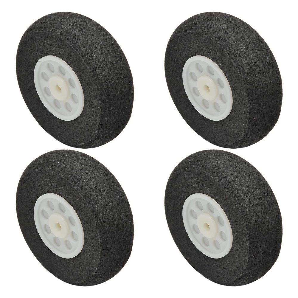Auniwaig 50mm Diameter RC Model Plane Aircraft Foam Wheel Replacement Black and White 4PCS