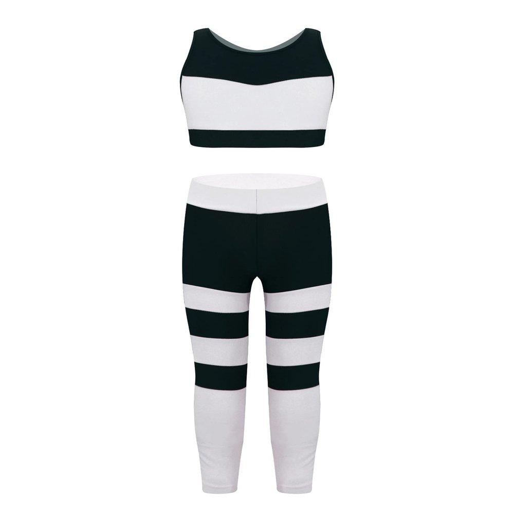 Hansber Kids Girls 2 Piece Gym/Yoga/Dance/Sports Crop Top with Legggings Tracksuit Running Workout Outfits Activewear White 10