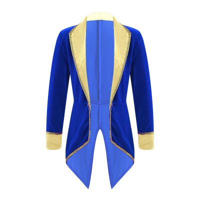 Moily Kids Girls Boys Vintage Steampunk Victorian Swallow Tail Coat Jacket Ringmaster Circus Show Outfits Velvet Royal Blue 14 Years