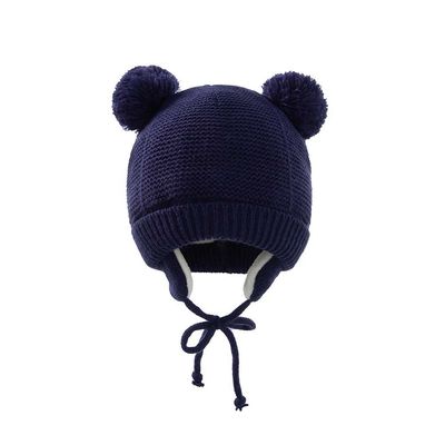 Familyhouse Baby Hat Winter Warm Pom Pom Hats Knit Earflap Cap Beanie Cute Bear Todder for Boys Girls (Navy Blue)