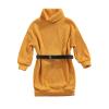 kacubwyy 2-7T Kids Casual Dress Toddler Girls Solid Color Knitted Turtleneck Long Sleeves Loose Waist Belt Sweater Dress (Yellow, 4-5T) view 1