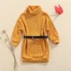 kacubwyy 2-7T Kids Casual Dress Toddler Girls Solid Color Knitted Turtleneck Long Sleeves Loose Waist Belt Sweater Dress (Yellow, 4-5T) view 2
