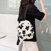 AnsenSUN Women Faux Plush Tote Bag Backpack, Plush Backpack, Preppy Style Flowers Printing Casual Knapsack, Mini Rucksacks Black and White 240*210*10mm view 2