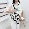 AnsenSUN Women Faux Plush Tote Bag Backpack, Plush Backpack, Preppy Style Flowers Printing Casual Knapsack, Mini Rucksacks Black and White 240*210*10mm view 3