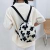 AnsenSUN Women Faux Plush Tote Bag Backpack, Plush Backpack, Preppy Style Flowers Printing Casual Knapsack, Mini Rucksacks Black and White 240*210*10mm view 4
