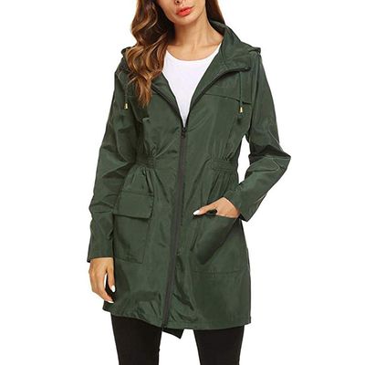 Womens Long Tunic Anoraks Autumn Outdoor Travel Waterproof Windbreaker Jacket Ladies Zipper Hooded Overcoat Outwear
