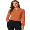 Allegra K Women's Work Tops Keyhole Neck Long Sleeve Work Shirts Blouse Dressy Casual Business Shirt Large Orange view 1