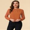 Allegra K Women's Work Tops Keyhole Neck Long Sleeve Work Shirts Blouse Dressy Casual Business Shirt Large Orange view 4