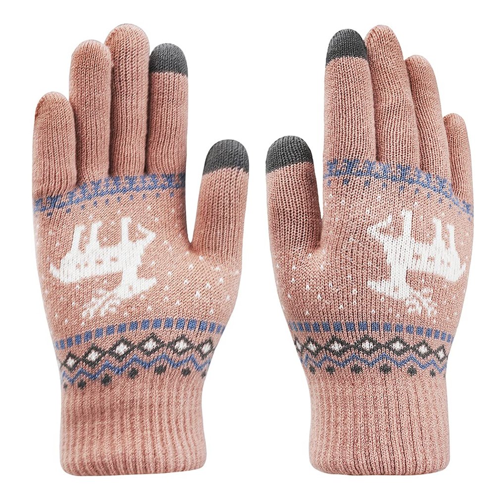 Winter Reindeer Touchscreen Gloves for Women and Men Windproof Thermal Fleece Lined Gloves Warm Wool Knit Texting Running Gloves Anti-Slip Outdoor Cycling Driving Skiing Motorcycle Gloves Elastic Cuff