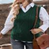 EVALESS Sweater Vest Women Green Oversized V Neck Sleeveless Sweaters Womens Cable Knit Tops Fall Winter 2025 Solid Color Loose Casual Sweater XX-Large view 2