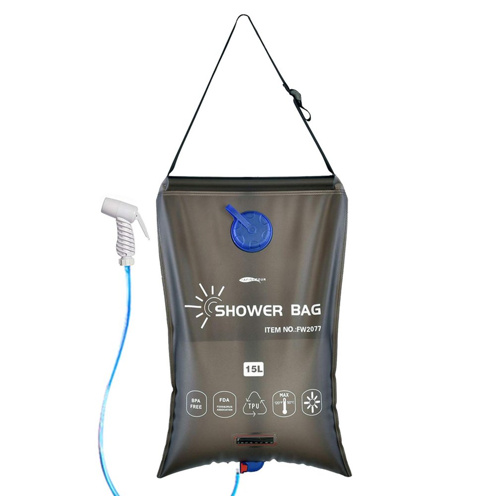 DDER Portable Outdoor Camping Shower Bag 15L Large Capacity Water Bag Collapsible Water Container Water Bag for Hiking Backpacking (Gray)
