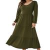 KOJOOIN Boho Maxi Dress, Swing Shift Dress Tiered Midi High Waist V Neck Ruffle Puff Sleeve Women Summer Casual Loose Flowy Swing Solid Dress Green view 1