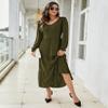 KOJOOIN Boho Maxi Dress, Swing Shift Dress Tiered Midi High Waist V Neck Ruffle Puff Sleeve Women Summer Casual Loose Flowy Swing Solid Dress Green view 2