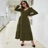 KOJOOIN Boho Maxi Dress, Swing Shift Dress Tiered Midi High Waist V Neck Ruffle Puff Sleeve Women Summer Casual Loose Flowy Swing Solid Dress Green view 3