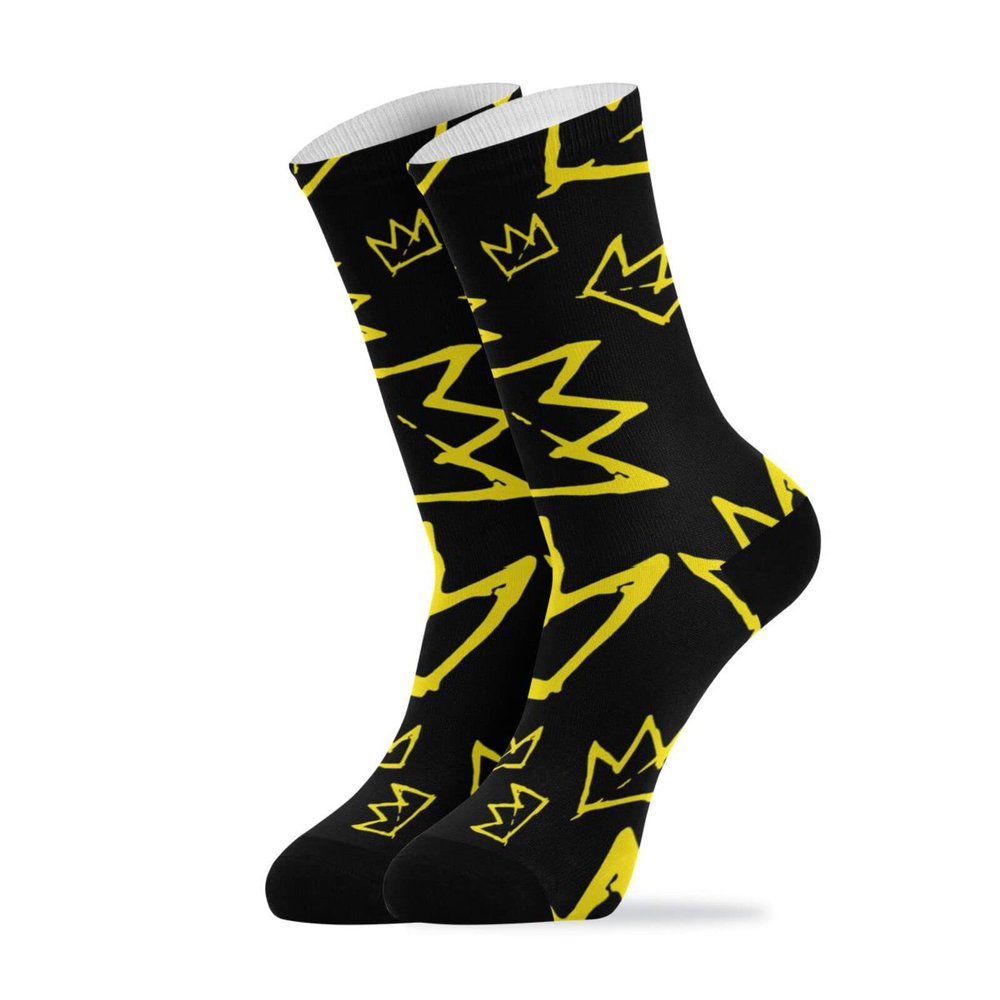 Ronda Thornton Unisex Dress Crew Socks Basquiat Crown Calf Socks Cushioning Athletic Casual Socks Funny Pattern Novelty Socks Winter Socks Fun Gifts,One Size