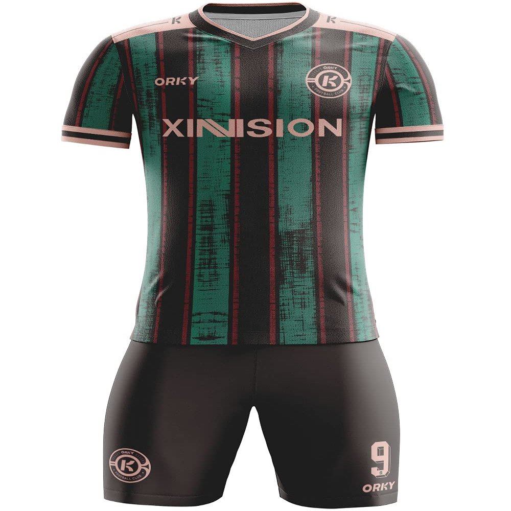 ORKY Men Soccer Jersey, Custom Made Name Number Shirt for Kids Season Tournament, Quick Dry Football Team Uniform(Green/Black 140CM)