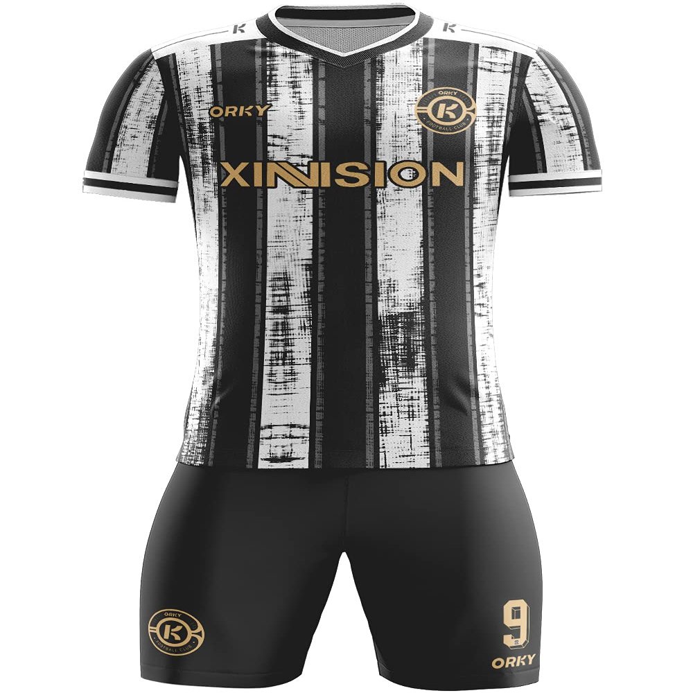 ORKY Men Soccer Jersey, Custom Made Name Number Shirt for Kids Season Tournament, Quick Dry Football Team Uniform(Black/White 140CM)