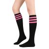 Knee High Socks for Women Leg Warmers Sports Athletic Tube Socks Striped Thigh High Stockings Cosplay 1 Pack Black Pink view 1