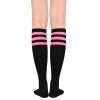 Knee High Socks for Women Leg Warmers Sports Athletic Tube Socks Striped Thigh High Stockings Cosplay 1 Pack Black Pink view 3