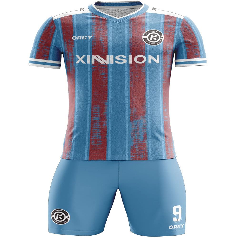 ORKY Men Soccer Jersey, Custom Made Name Number Shirt for Kids Season Tournament, Quick Dry Football Team Uniform(Red/Blue 130CM)