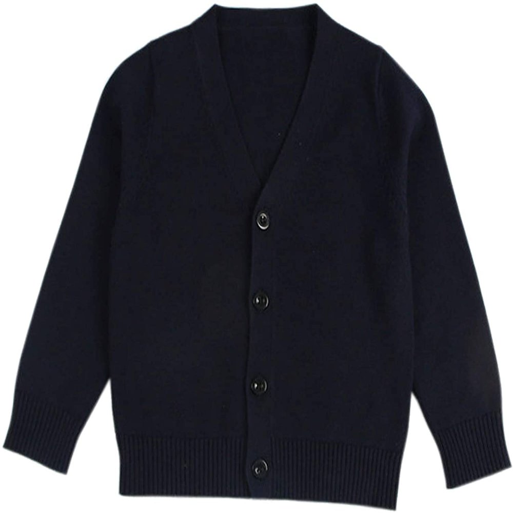 1-7T Little Boys Girls Cotton Knit Sweater V Neck Long Sleeve Cardigan Solid Button Sweaters Outwear School Uniforms (Navy,5-6T,5 Years,6 Years)