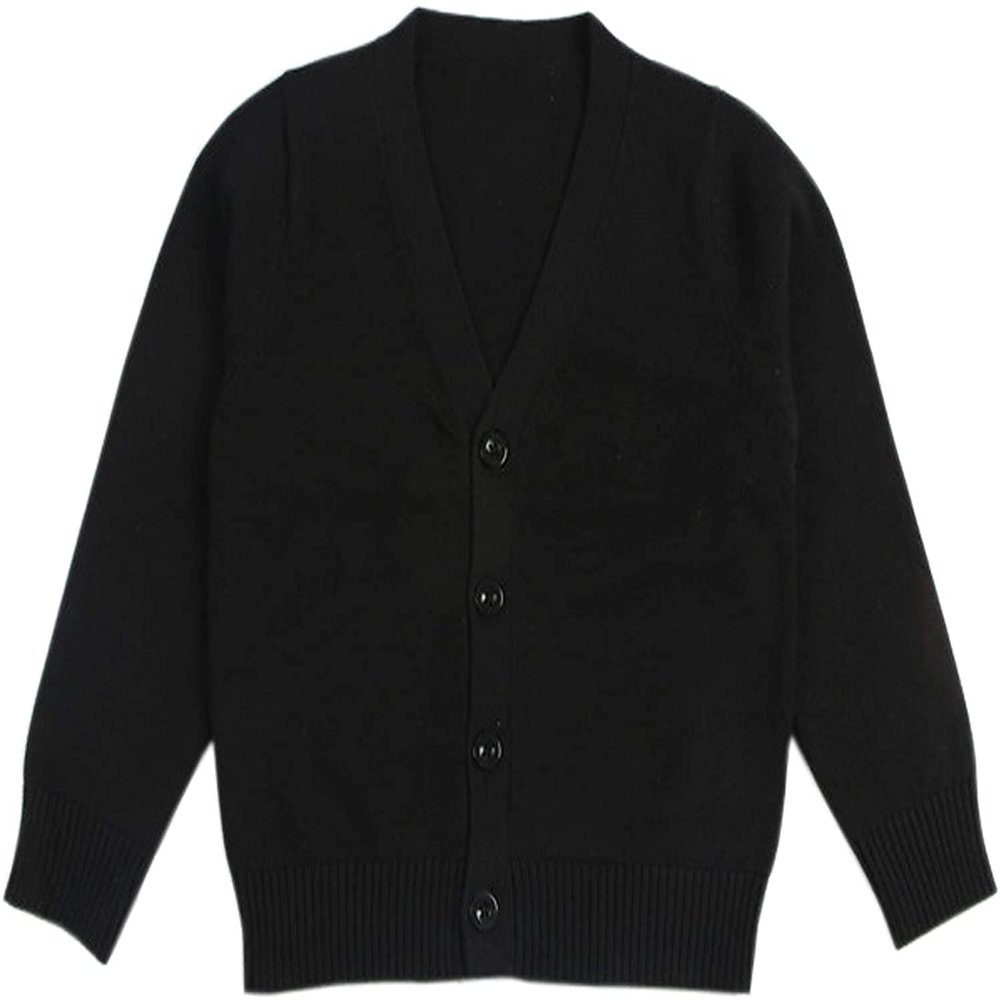 1-7T Little Boys Girls Cotton Knit Sweater V Neck Long Sleeve Cardigan Solid Button Sweaters Outwear School Uniforms (Black,4-5T,4 Years,5 Years)