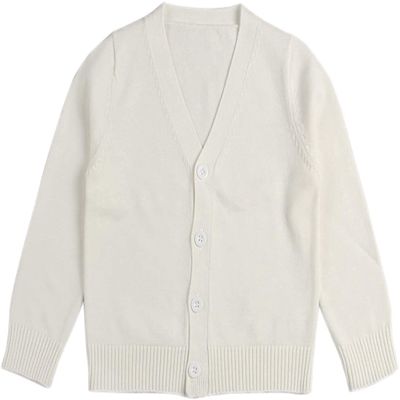 1-7T Little Boys Girls Cotton Knit Sweater V Neck Long Sleeve Cardigan Solid Button Sweaters Outwear School Uniforms (White,5-6T,5 Years,6 Years)