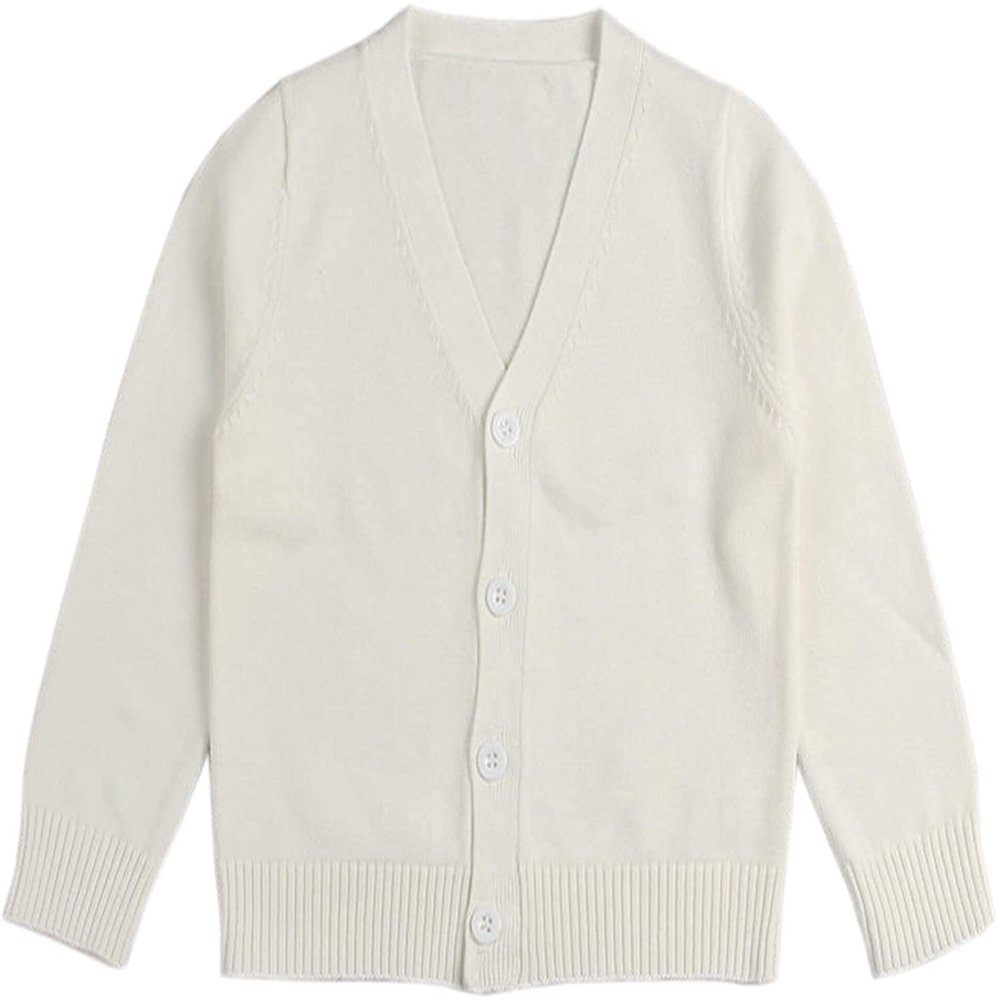 1-7T Little Boys Girls Cotton Knit Sweater V Neck Long Sleeve Cardigan Solid Button Sweaters Outwear School Uniforms (White,5-6T,5 Years,6 Years)